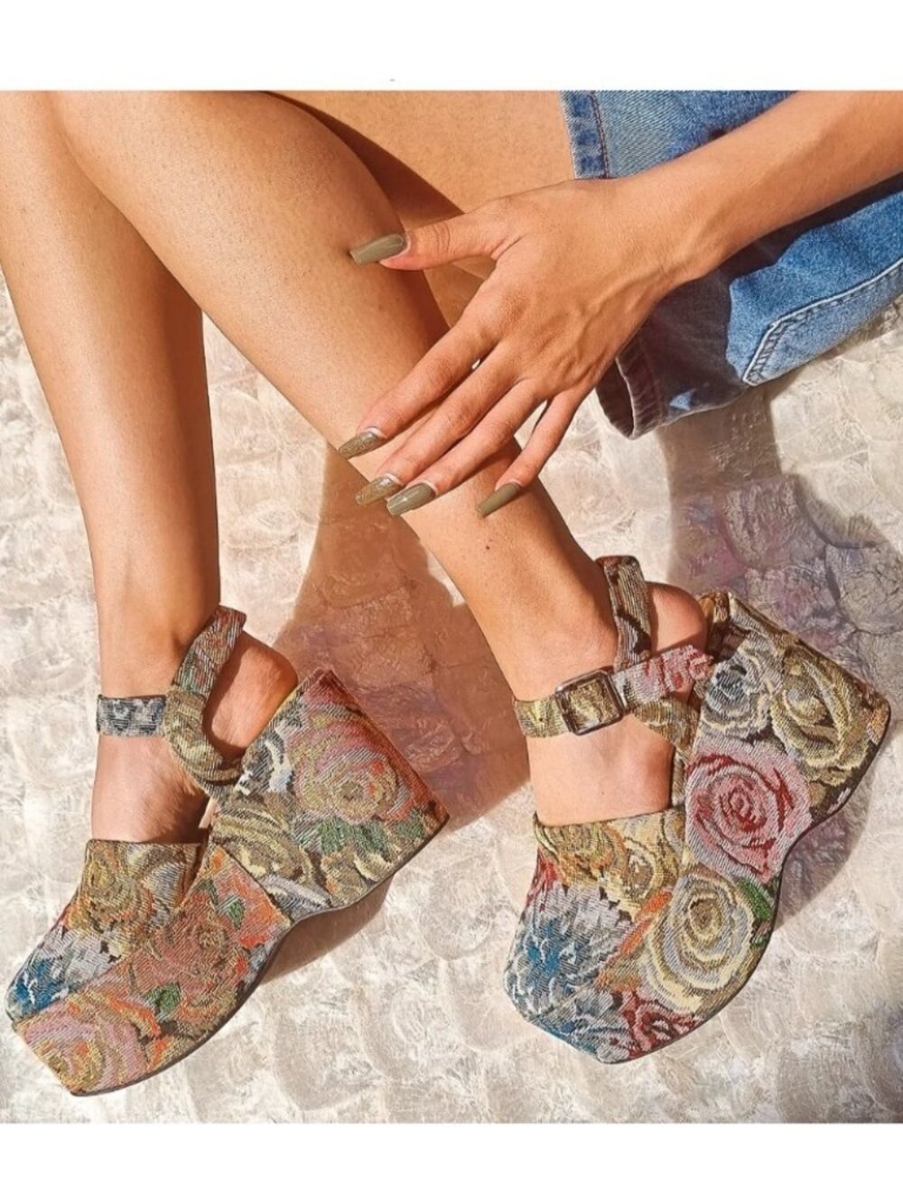 Jeffrey Campbell Floral Tapestry BOHEMIAN Wedge Heels 11 - Picture 9 of 10